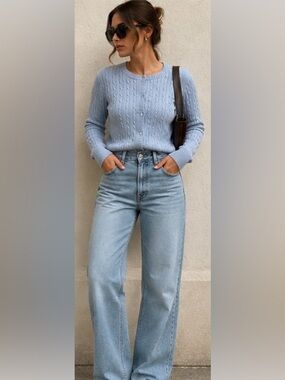 Eddie Bauer Cabled Cardigan in Chambray
